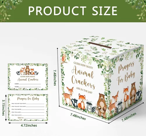 Vista 3 de Yuzioey Woodland Guess How Many Animal Crackers - Juego de adivinanzas, caja de juego de adivinanzas para baby shower de bosque y oraciones