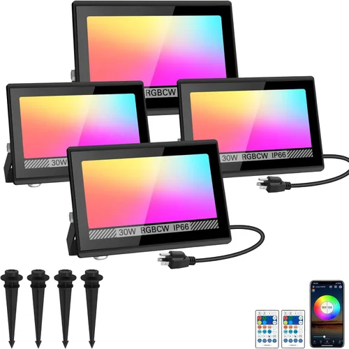 Vista 10 de T-SUN Luz de inundación LED, luces de seguridad impermeables RGB de 10 W, con enchufe de EE. UU., control remoto súper brillante, foco