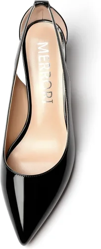 Vista 3 de MERRORI Zapatos de tacón bajo con punta puntiaguda para mujer, de 2 pulgadas