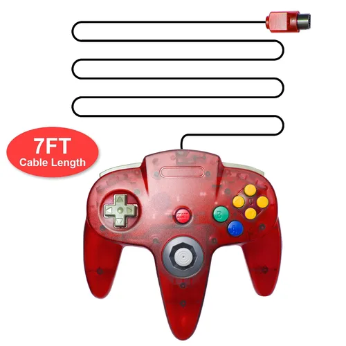 Vista 5 de KIWITATA 2 Pack Classic N64 Controller, Retro N64 Wired Remote Joystick Replacement Gamepad Controller for N64 System Video Games Console Clear Red