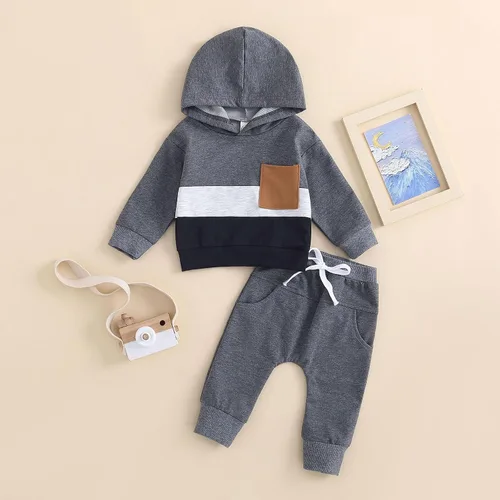 Vista 2 de Douhoow Conjunto de ropa de bebé con capucha y pantalones con cordón para bebé