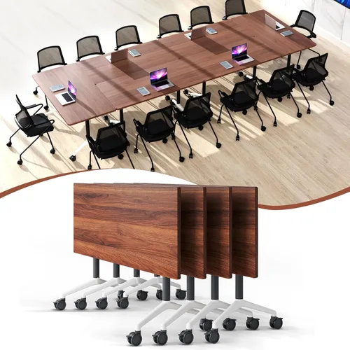 Vista 14 de Mesa de sala de conferencias, mesa de conferencias de 55.1 pulgadas con ruedas, moderna mesa de entrenamiento de conferencias de color madera Nuez