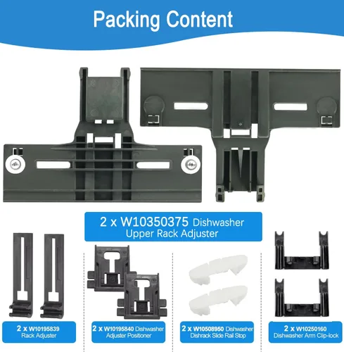 Vista 3 de Piezas de repuesto mejoradas para lavavajillas W10350375 para lavavajillas Kenmore 665 Whirlpool, posicionador de lavavajillas W10195840 y ajustador