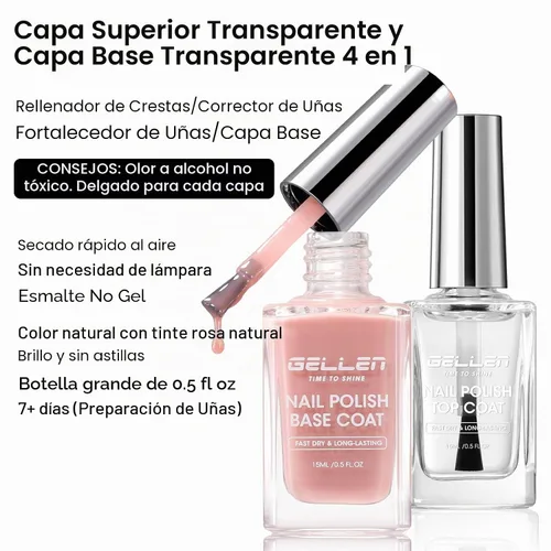 Vista 2 de GELLEN Capa base de esmalte de uñas transparente, secado rápido al aire, capa superior que no se limpia y capa base transparente teñida rosa natural