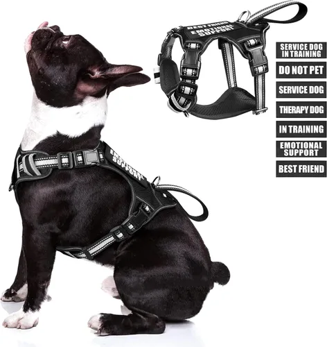 Vista 14 de Arnés para perro de servicio WINSEE sin tirones con 7 parches para perros, arnés reflectante para mascotas con asa acolchada y duradera