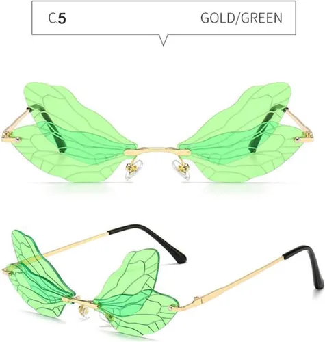 Vista 4 de Tiyole Dragonfly Rimless Sunglasses for Women Vintage Gold Metal Frameless Butterfly Glasses UV400 Protection Eyewear