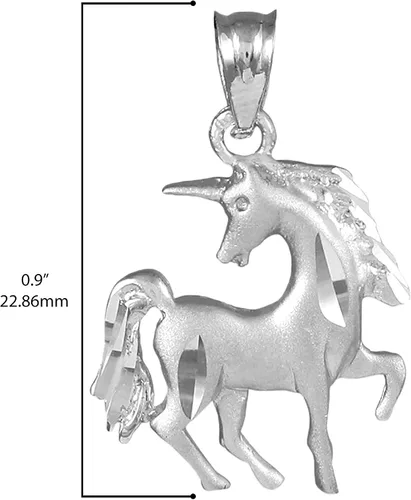 Vista 3 de Collar con colgante de unicornio de plata de ley 925 con acabado satinado