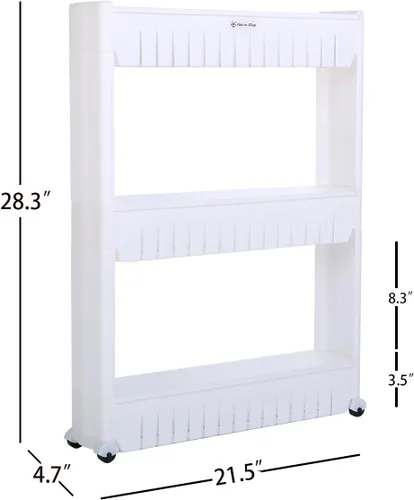 Vista 3 de Estante organizador móvil para lavandería con 5 grandes cestas de almacenamiento, diseño delgado ideal para espacios estrechos, PP, 3 niveles.