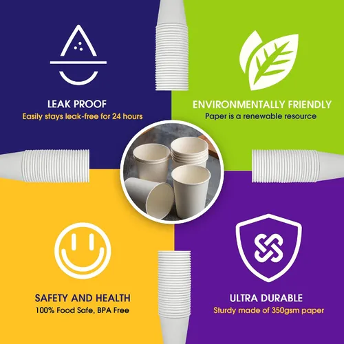 Vista 3 de Ginkgo 200 tazas de café desechables de 12 onzas a prueba de fugas, tazas de papel espesadas de papel blanco caliente tazas de café caliente