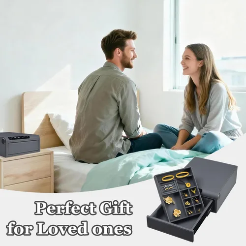 Vista 6 de Caja fuerte para joyas con cajones, biométrico de huellas dactilares, caja fuerte deslizante para pistolas, caja fuerte para almacenamiento de joyas