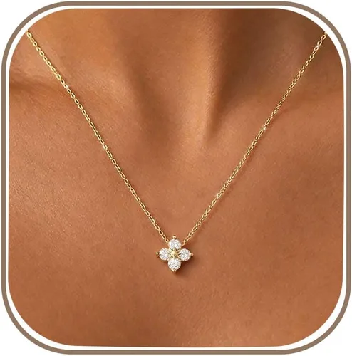 Vista 17 de Delicados collares de oro con trébol para mujer, a la moda, no se deslustra Colver 3