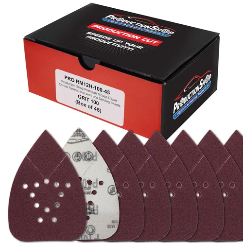 Vista 6 de ProductionShop Hojas de papel de lija premium para lijadora de detalle con patrón de ratón de 12 agujeros, paquete variado de 50 discos, granos 40