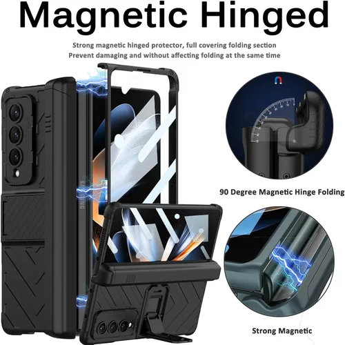 Vista 3 de Miimall Funda compatible con Samsung Galaxy Z Fold 4 con soporte para bolígrafo, protector de pantalla de vidrio templado integrado + función atril