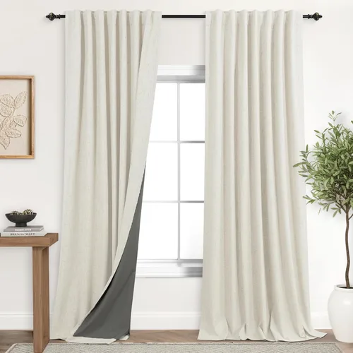 Vista 22 de KOUFALL - Cortinas de medio estilo francés de lino para ventana, juego de 2 cortinas cortas de 40 pulgadas de longitud, para privacidad, cortinas