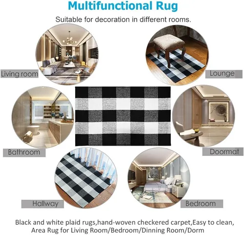 Vista 7 de Winwinplus Buffalo - Alfombra de algodón tejida a cuadros de 23.6 x 35.4 pulgadas, lavable para interiores y exteriores, para puerta, sala de estar