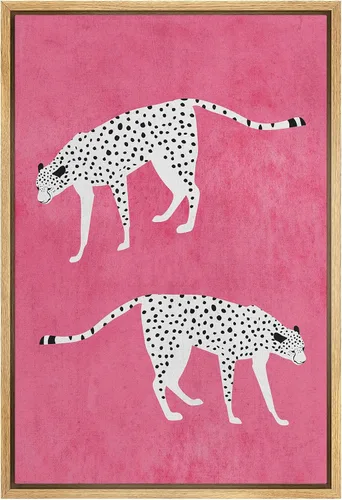 Vista 38 de SIGNWIN Lienzo Enmarcado Impresión Arte de Pared Decoración de Habitación Preppy Guepardo Africano Gato Fondo Verde Naturaleza Silvestre Dibujos