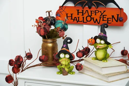 Vista 2 de GALLERIE II Figura decorativa pequeña de 3.35 x 5.43 pulgadas con sombrero de bruja, figura decorativa de Halloween, otoño, cosecha, linda