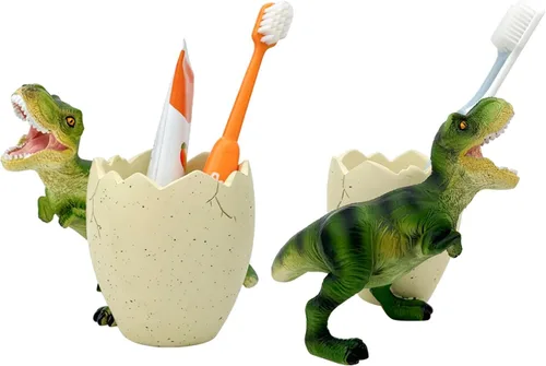 Vista 5 de FlidRunest Soportes para Cepillo de Dientes de Dinosaurio para Niños para Baños - Lindo Soporte para Cepillo de Dientes Dino - Fácil de Limpiar Verde