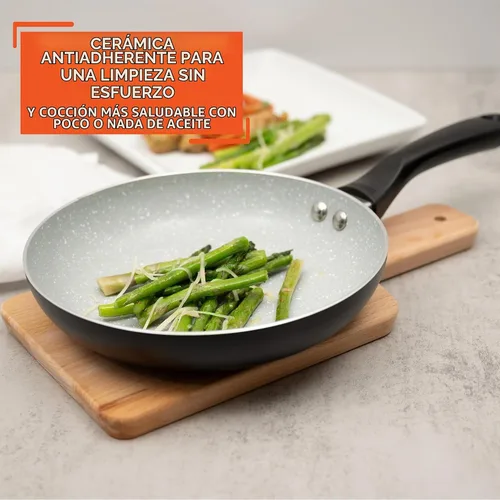 Vista 4 de IMUSA Sartén de cerámica gris moteada de aluminio Premier Cera de 8