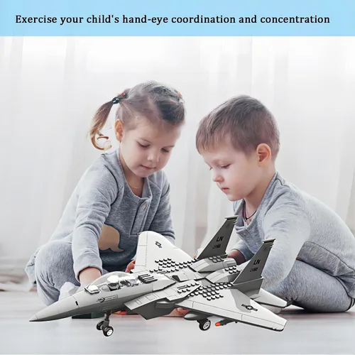Vista 3 de Avión de combate F-15 Eagle militar compatible con Lego, avión de juguete de 270 piezas para niños de 10 años en adelante y adultos, juguetes