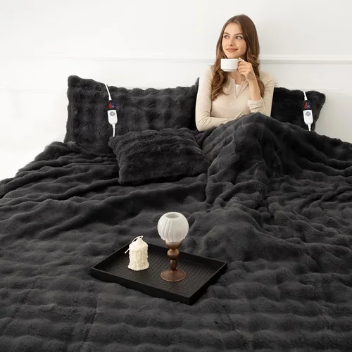 Vista 32 de Manta térmica eléctrica de franela Sherpa de 50 x 60 pulgadas - Manta eléctrica suave con 5 niveles de calefacción y 4 horas de apagado automático
