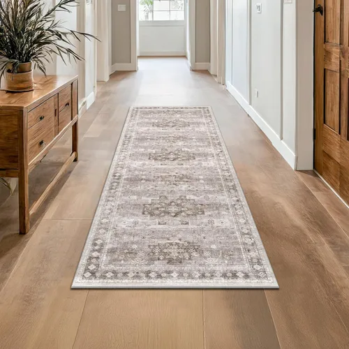 Vista 107 de Hazo Haus – Alfombra pequeña para entrada, cocina o baño, antideslizante con base de goma, resistente a las manchas y a la decoloración, diseño