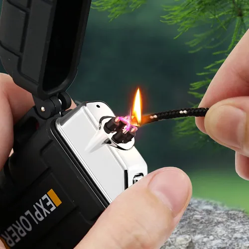 Vista 2 de Lafagiet Encendedor de arco impermeable, encendedor de arco de plasma doble para exteriores, recargable por USB, sin llama, para campamento