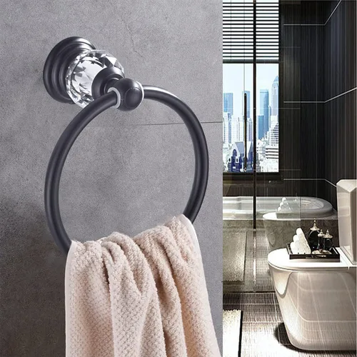 Vista 2 de WINCASE Anillo Toallero de Cristal, Soporte para Toallas de Mano Negro, Colgadores de Toallas Redondos para Baño Montaje en Pared Negro Mate