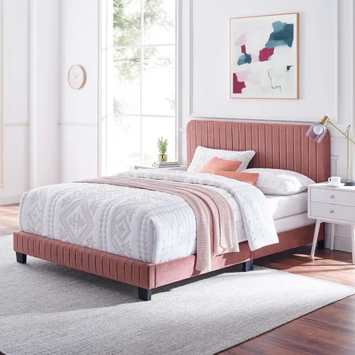 Vista 16 de Modway Celine - Cama Queen de terciopelo copetudo con canal en color azul marino
