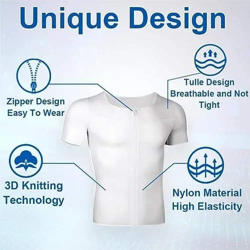 Vista 6 de Camiseta de compresión infrarroja de ginecomastia,Cremallera para hombre que forma la parte superior del entrenamiento deportivo,Top de compresión