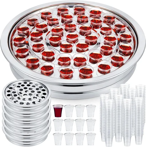 Vista 13 de Zhehao - 1 bandeja de comunión con cáliz desechables para suministros de iglesia, cada juego de suministros de comunión de 40 agujeros, bandejas
