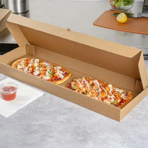 Vista 131 de Restaurantware - Cajas para pizza, 50 unidades, 14 x 7 x 1.5 pulgadas, embalaje de papel de cartón corrugado con bloqueo de pestañas, resistente a