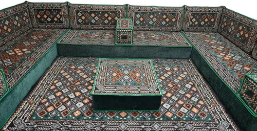 Vista 168 de arabicsofa Sofá en forma de U de estilo árabe para el suelo – Juego de Majlis hecho a mano – Sofá de estilo bohemio
