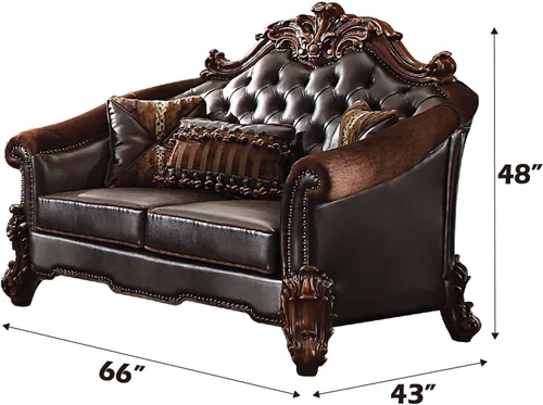 Vista 2 de Acme Vendome II - Sofá biplaza con 3 almohadas en dos tonos marrón oscuro sintético y cereza