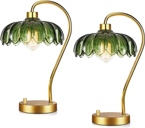 Vista 14 de ILLMTW Lámpara de mesa de flores para dormitorio, sala de estar, pequeñas lámparas doradas, regulables, estilo bohemio, con pantalla de cristal