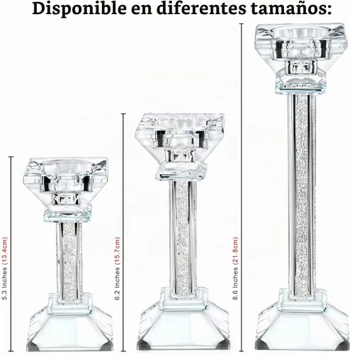 Vista 3 de Juego de candelabros de cristal de 2 a 5.3 pulgadas de alto, centro de mesa ultra elegante y moderno, decoración del hogar Transparente