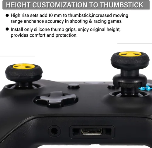 Vista 5 de 2 extensores de palanca de pulgar FPS y 4 fundas de agarre de silicona de goma para impresión para Xbox Series XS y Xbox One