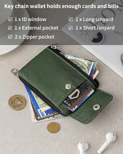 Vista 5 de Artpaxy Cartera minimalista para hombres y mujeres, llavero con bloqueo RFID, con cremallera, pequeña cartera con ventana de identificación, 2