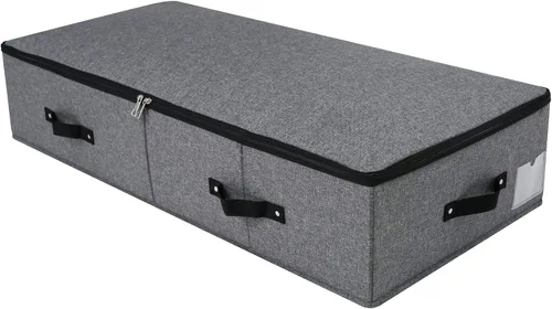 Vista 12 de 2 cajas de almacenamiento plegables debajo de la cama con forro de soporte de plástico, asas, tapa con cremallera, mantas, ropa y edredones