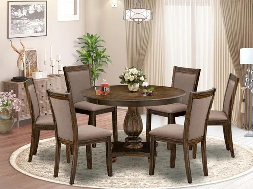 Vista 2 de East West Furniture F2MZ7-748 - Juego de mesa y sillas de cocina de 7 piezas que consta de una mesa redonda de comedor con pedestal y 6 sillas