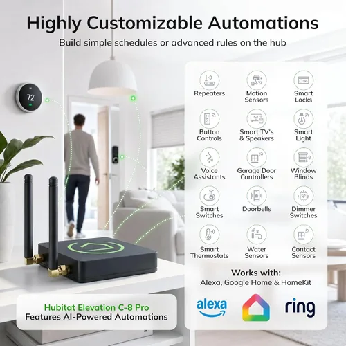 Vista 6 de Hubitat Elevation Hub de Automatización del Hogar (Modelo C-8 Pro) Compatible con Alexa, Apple HomeKit, Google Home, Zigbee, Z-Wave, Matter, Aqara