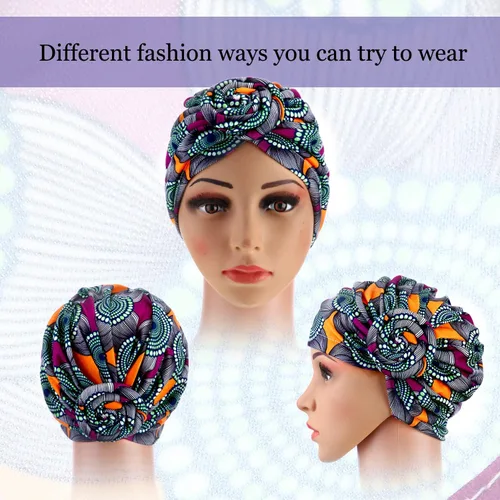 Vista 2 de 6 diademas para mujeres negras, turbantes africanos para mujeres, nudo de flores, gorro preatado