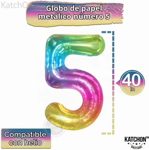 Vista 2 de KatchOn, Globos gigantes arcoíris del número 5, 40 pulgadas, globos del número 5 para cumpleaños, globos de 5 años para decoraciones de cumpleaños