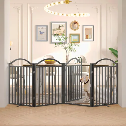 Vista 10 de BHG Puerta independiente de metal para perros sin ensamblaje con puerta a través, extra ancha de 80 pulgadas, puerta extra alta para mascotas de 30