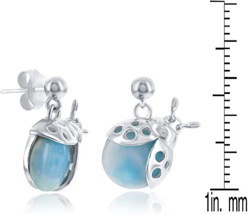 Vista 17 de Beaux Bijoux Aretes de plata de ley azul larimar para mujer, joyería natural de larimar, diseño de animales marinos, pez de pulpo de tortuga