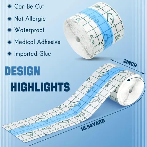 Vista 2 de BBTO Cinta adhesiva impermeable transparente para vendaje, 2 x 394 pulgadas