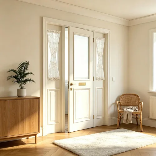 Vista 2 de NAPEARL Cortinas para puerta francesa, patrones geométricos, luz lateral para puerta delantera, lino sintético semitransparente con bolsillo Beige