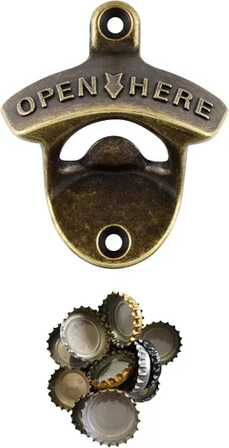 Vista 8 de Abridor magnético de tapas de botellas, abridor de cerveza montado en la pared con tapa magnética, color plateado antiguo