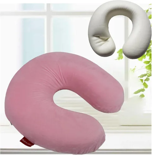 Vista 13 de Bookishbunny Almohada de viaje en forma de U de espuma viscoelástica suave para reposacabezas (borgoña)