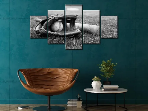 Vista 4 de BLINFEIRU 5 piezas de lienzo de arte de pared – equipo de béisbol rústico con temática deportiva – Decoración moderna para el hogar para niños